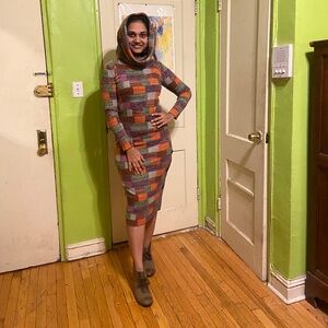 Curve hugging Cowl Neck Knit Dress — Detachable Hood